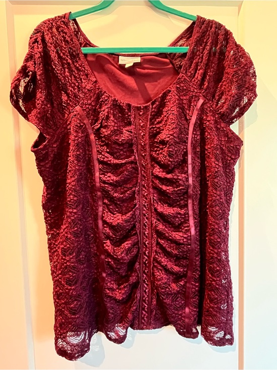 Fashion Bug Tops - Fashion Bug Burgundy Crushed Lace Scoop Neck Top